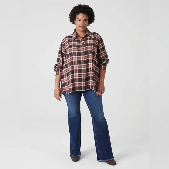 Lane Bryant Brown Plaid Long-Sleeve Button-Down Plaid Flannel Plus Size 14-16 XL - Picture 6 of 6